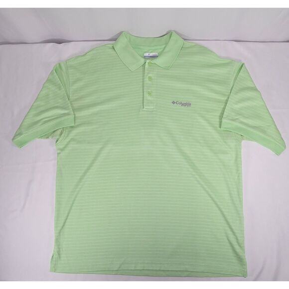 Men's Columbia PFG Performance Polo Shirt Size Large Green & White Stripe Active - Picture 2 of 6